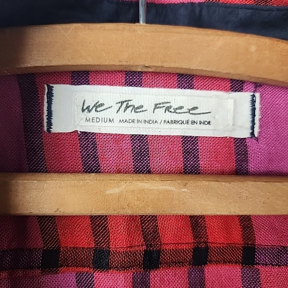 Free People Pacific Dawn Plaid Shirt Womens Size MED Drawstring Waist Snap Front - Picture 5 of 10